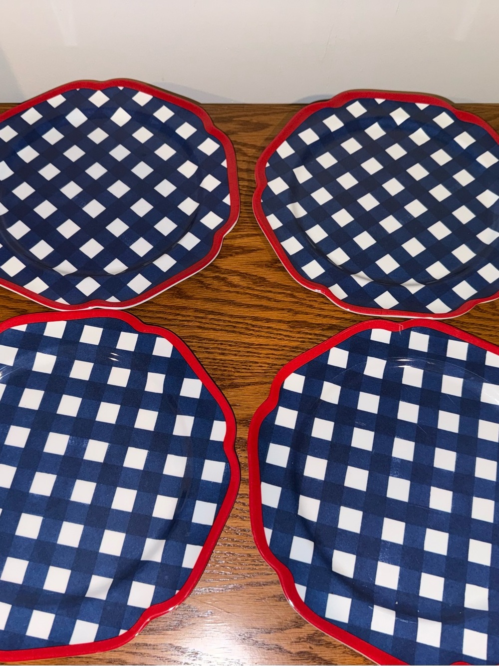Nautica Blue & White plaid check Melamine 11” Dinner Plates set of 4